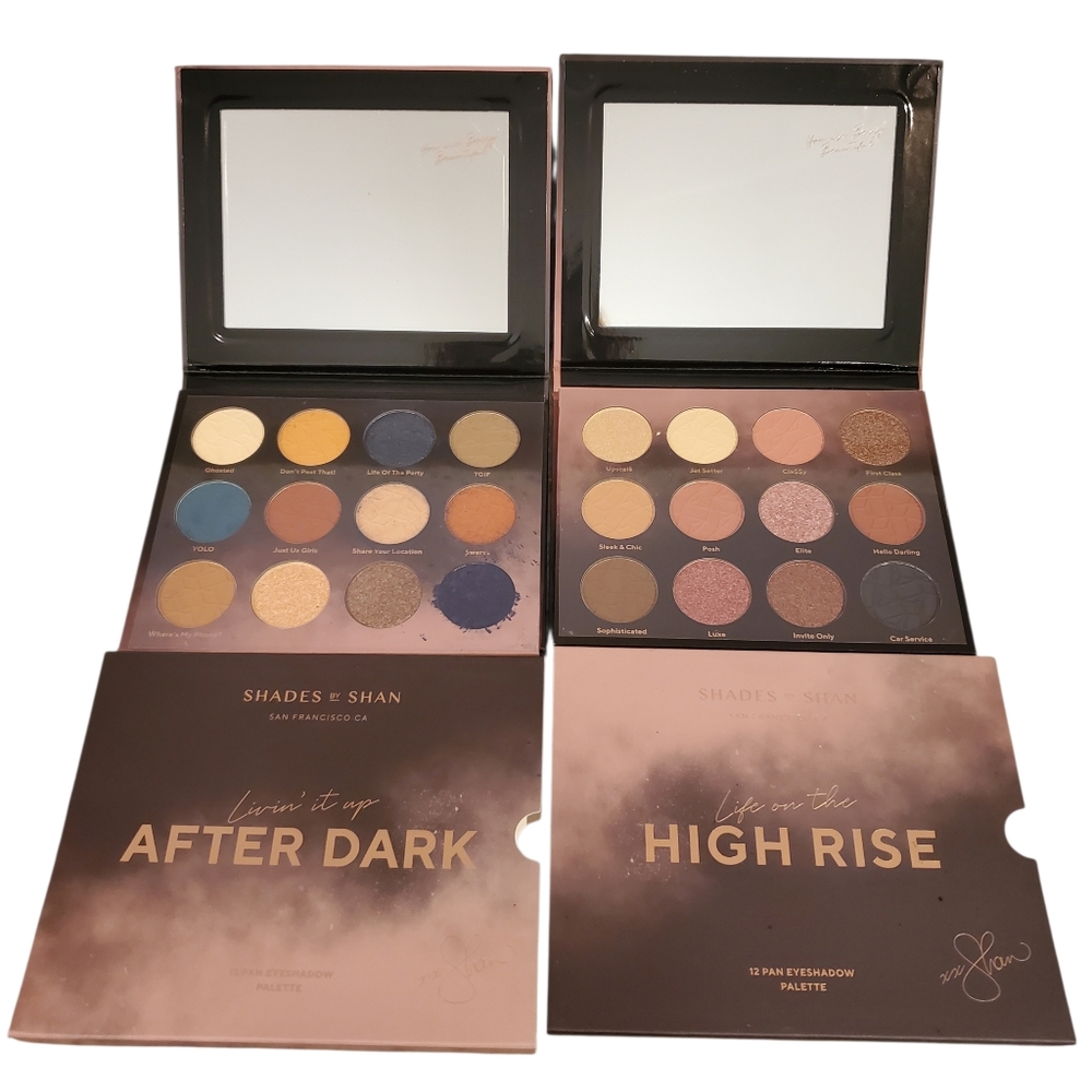 NIB Shades by‎ Shan High Rise & After Dark 12 Shade Eyeshadow Palettes 24 Colors